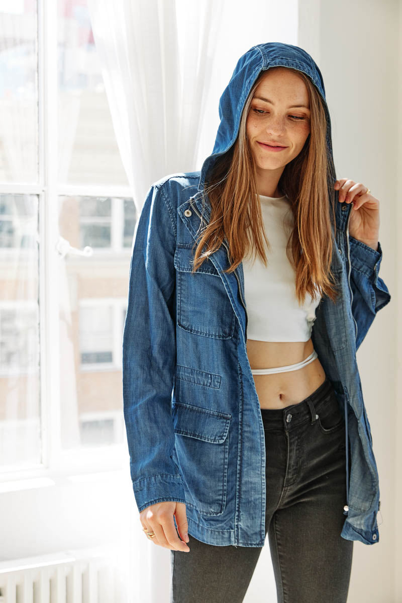 Hooded Chambray Utility Jacket