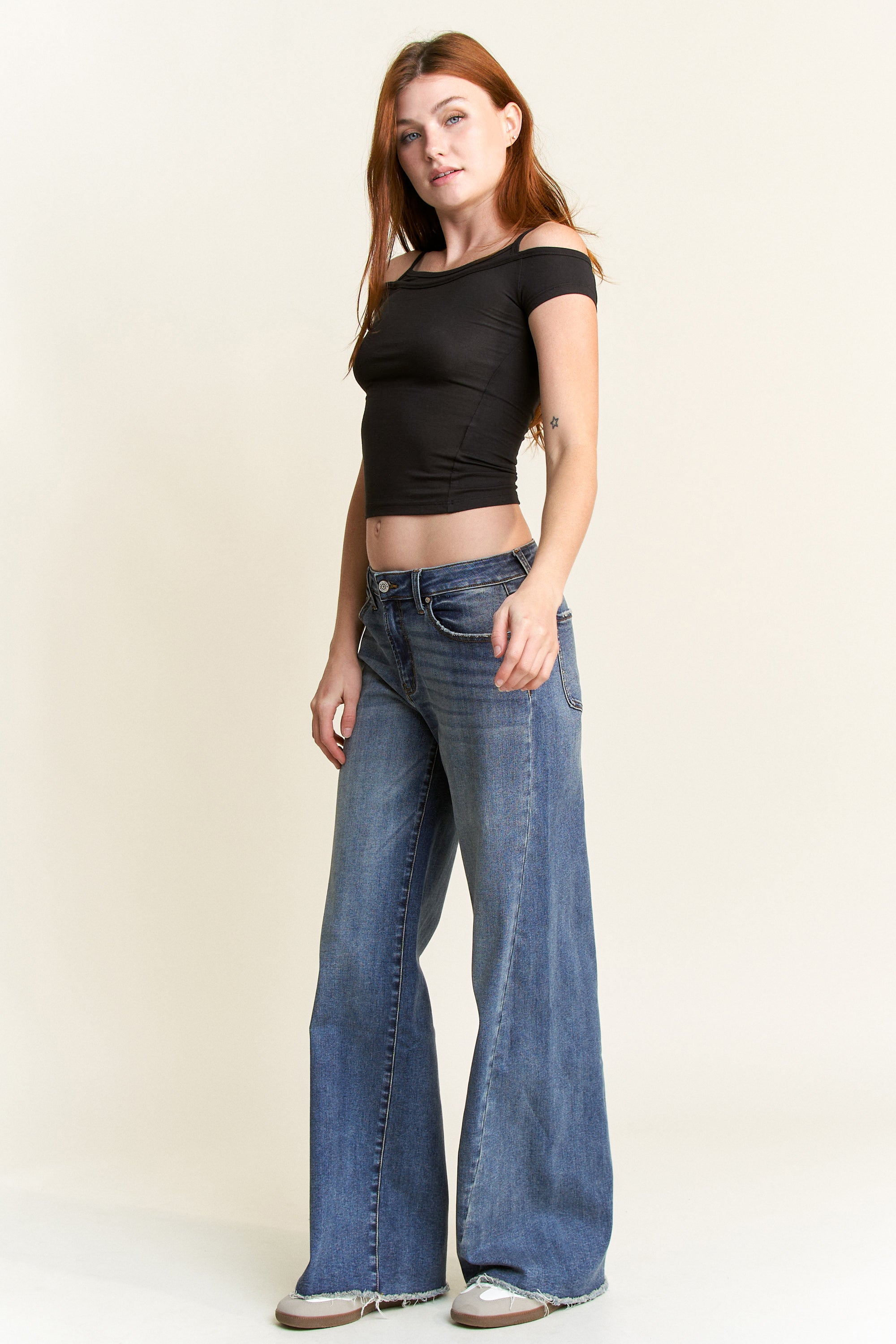 High Rise Baggy Wide Leg Jeans with Curved Side Seam 1