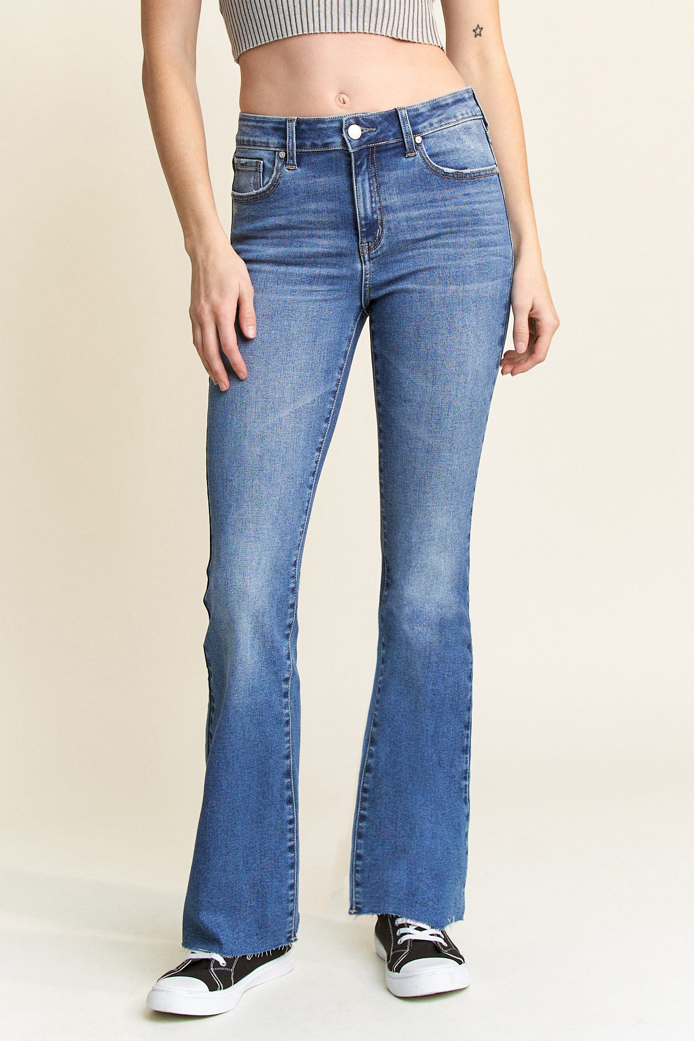 High Rise Bootcut Jeans with Crinkle & Raw Hem 8