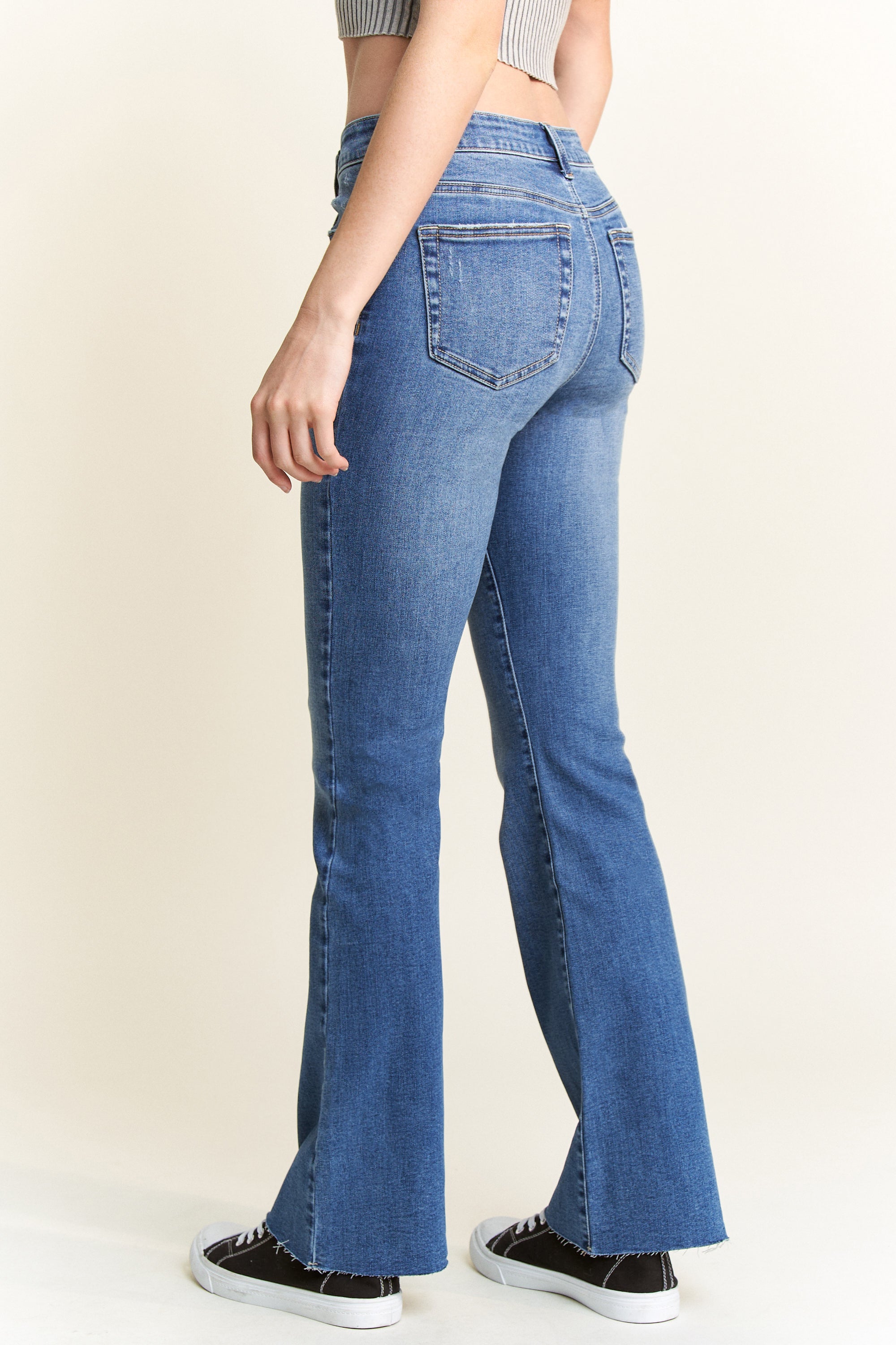 High Rise Bootcut Jeans with Crinkle & Raw Hem 13