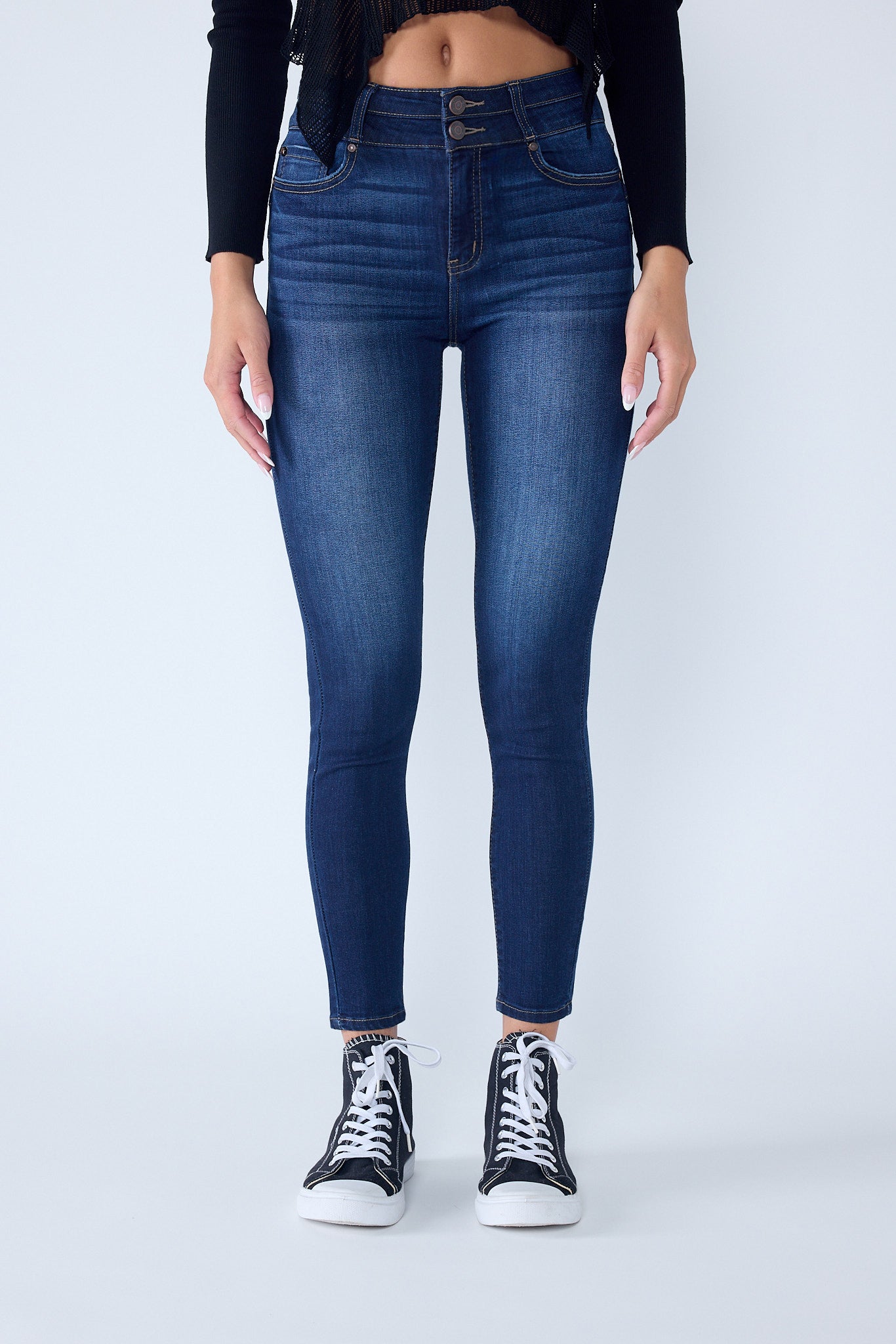 High Rise Push Up Ankle Skinny Jeans