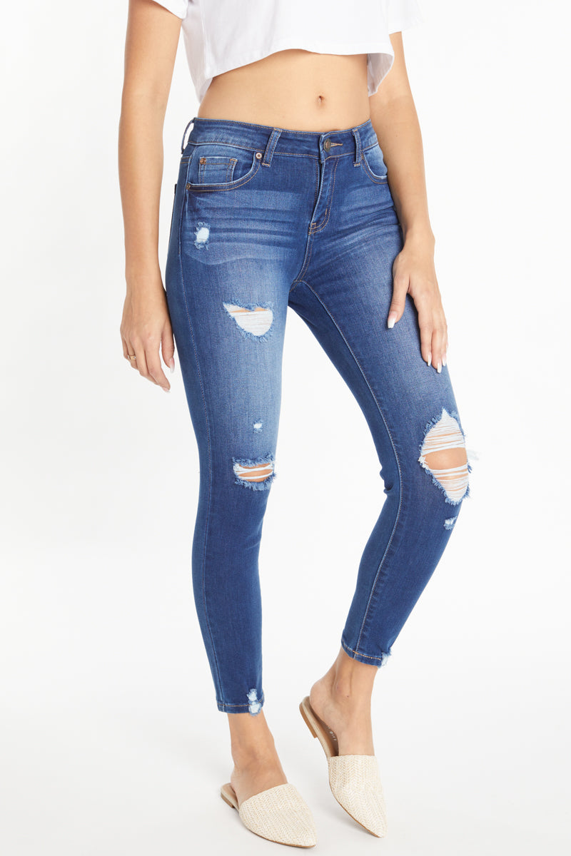 High Rise Destructed Skinny Jeans