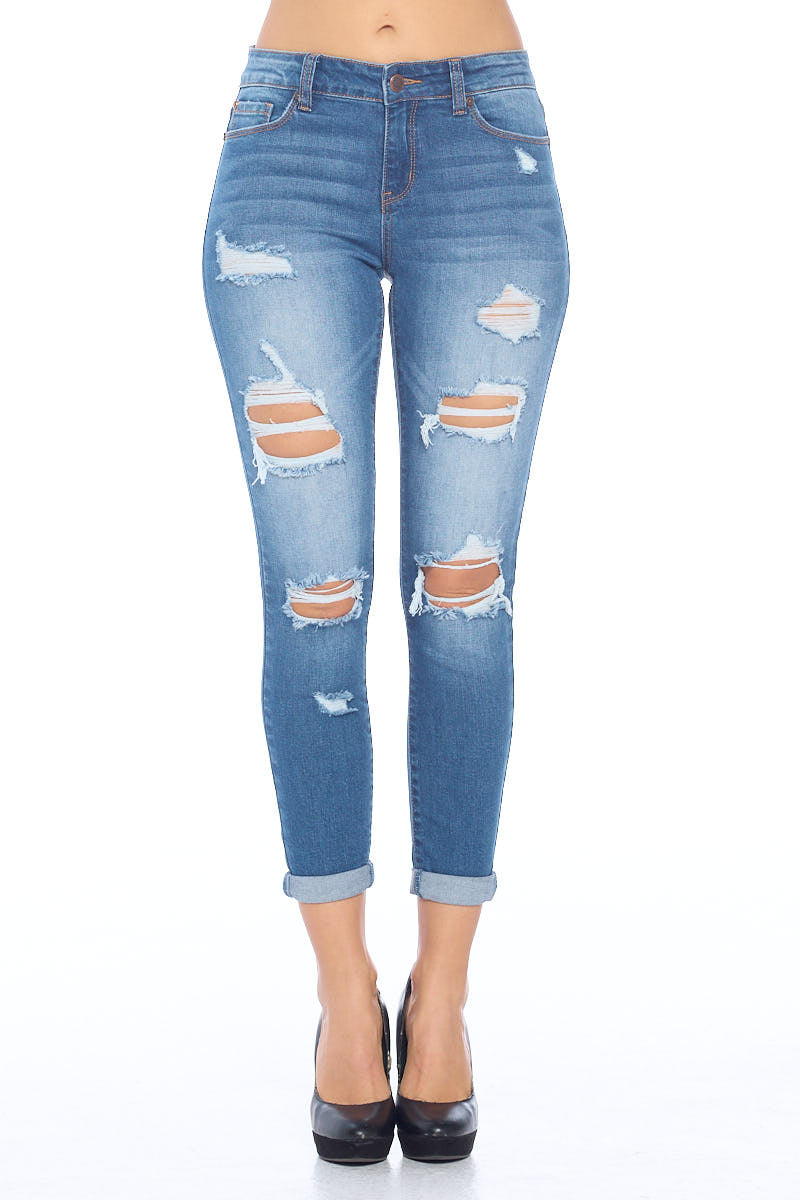 Mid Rise Ankle Skinny with Roll-up Cuff