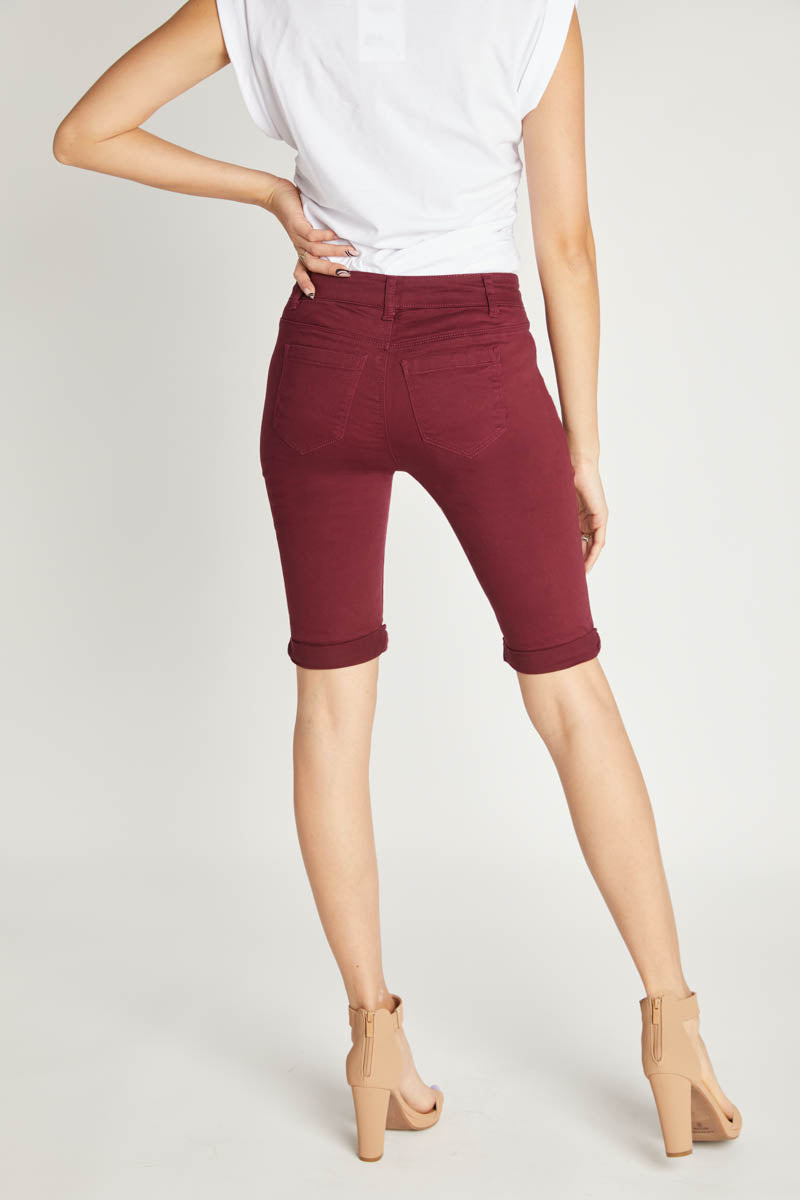 Classic Solid Bermuda Shorts with Rolled Cuffs